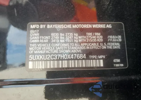 2017 BMW X6 xDrive35I from USA, damaged, VIN 5UXKU2C37H0X47684